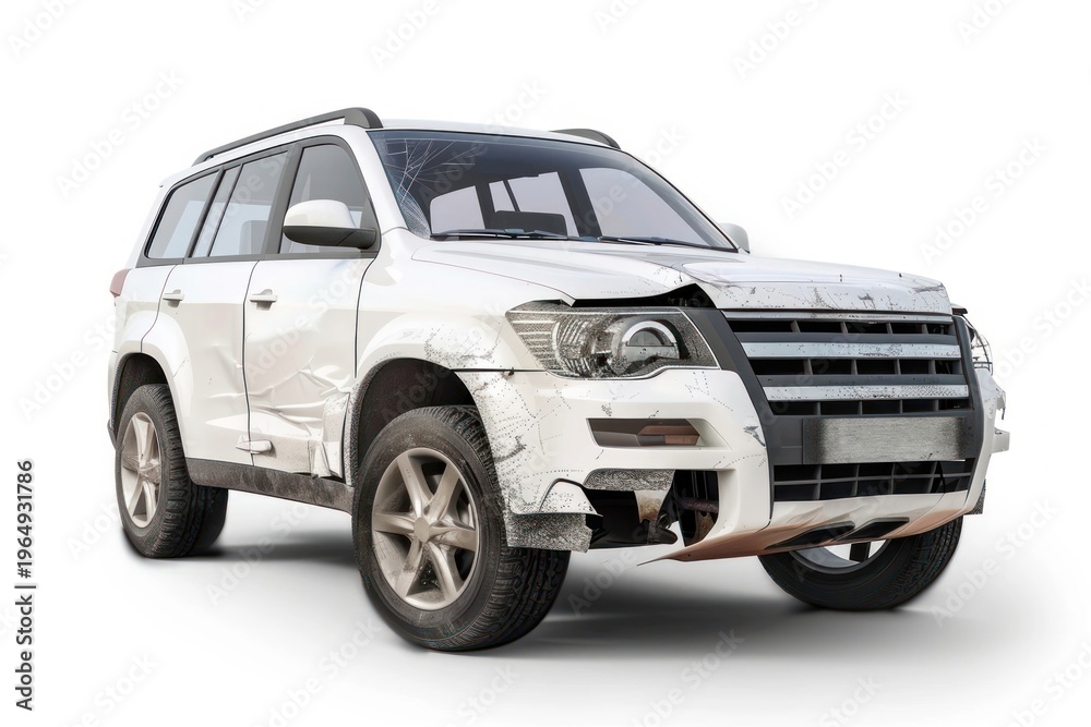 Fototapeta premium Damaged white SUV vehicle