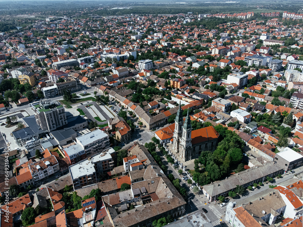 Obraz premium Aerial view of a small town in Serbia. Panchevo