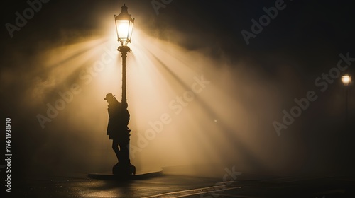 A lone figure standing under a streetlamp 
