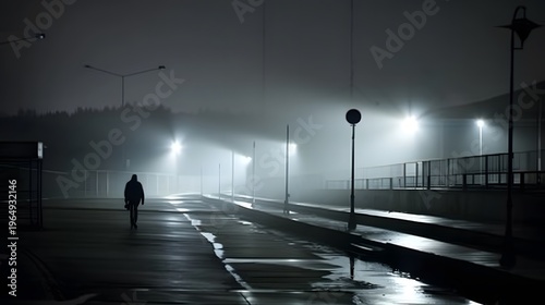 A person walking alone on a rainy night their silhoute