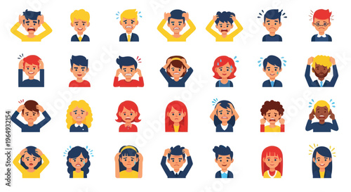 Collection of Diverse People Showing Stress, Headache, and Frustration Icons
