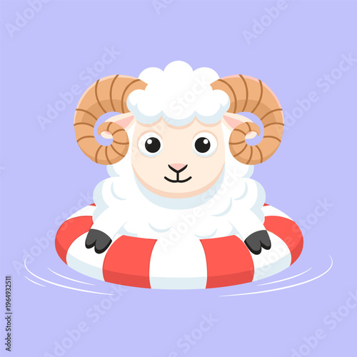 Smiling ram on a lifebuoy vector illustration