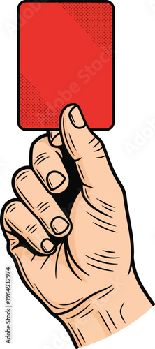Hand holding a red card in a sports game.