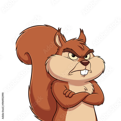 angry cartoon squirrel with crossed arms vector illustration