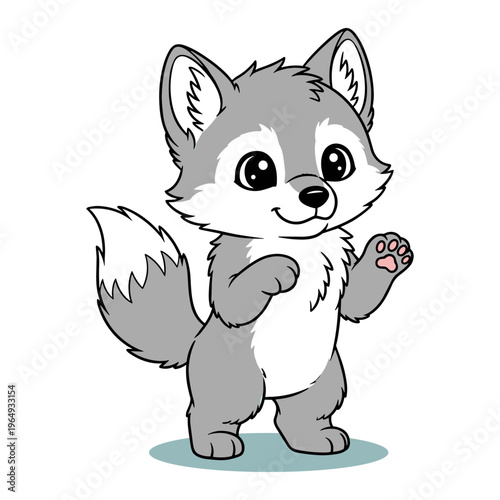Cute cartoon wolf standing on hind legs vector illustration