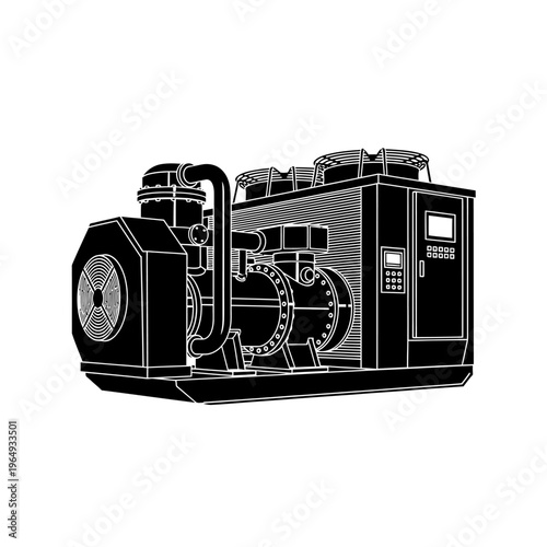 Silhouette of a Centrifugal Chiller Unit for Industrial HVAC Cooling and Climate Control