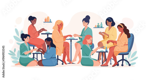 Women enjoying spa day with manicures and relaxation