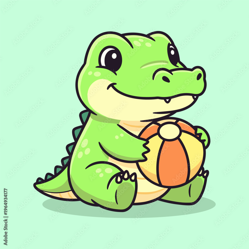 Fototapeta premium Cute crocodile playing with ball
