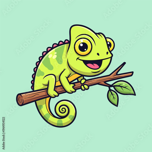 Happy chameleon on branch