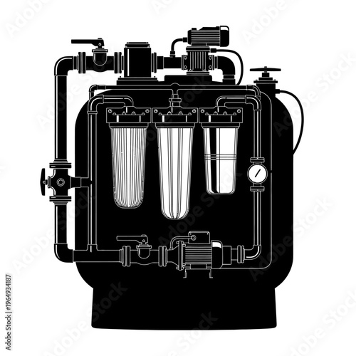 Silhouette of a Greywater Recycling Filtration Tank Unit for Sustainable Water