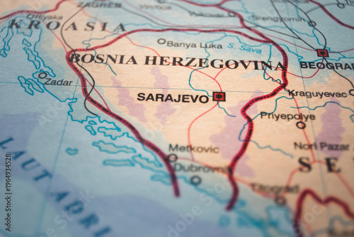 Tableau sur toile Map of Bosnia and Herzegovina with Sarajevo as Capital
