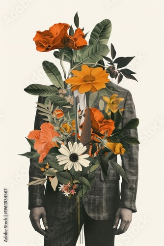 Businessman Work from home pattern flower asteraceae.
