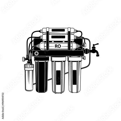 Reverse Osmosis Water Filtration Membrane Unit Black Vector Silhouette for Purification