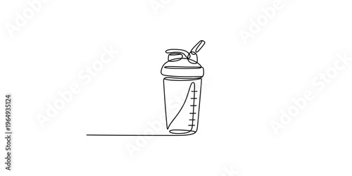 A clear line drawing of a plastic sports water bottle with a screw on lid