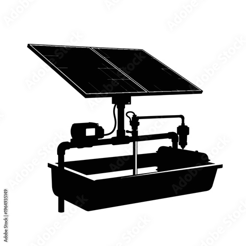 Solar Powered Cattle Water Trough Automated Drinker Black Vector Silhouette for Farming