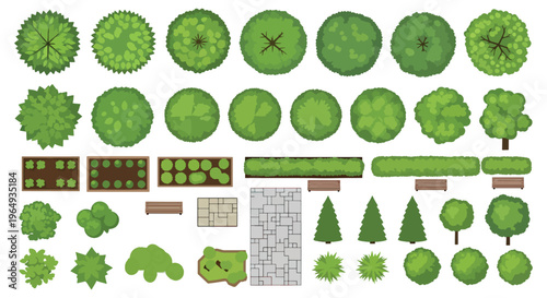 Obraz na plátně Tree Top View Vector – Landscape Garden CAD Planting Plan Elements