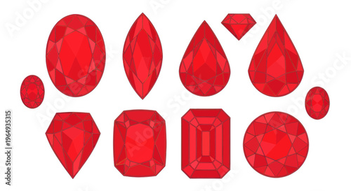 Collection of Assorted Red Gemstones, Diamonds, and Jewels