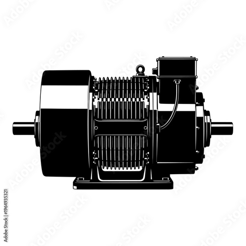 Synchronous Generator Large Industrial Motor Black Vector Silhouette for Power Plants