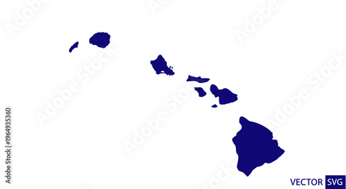 Hawaii State Map Silhouette - Dark Blue Outline on White Background
