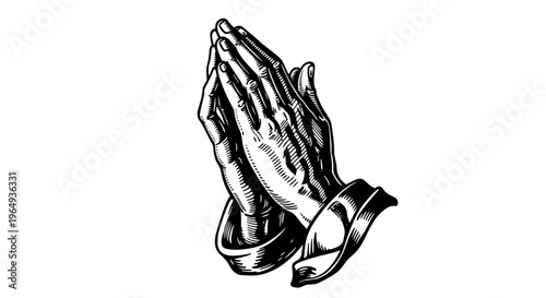 Detailed illustration of praying hands clasped together in reverence