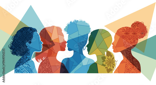 Diverse group of women silhouettes in profile showcasing unity and collaboration