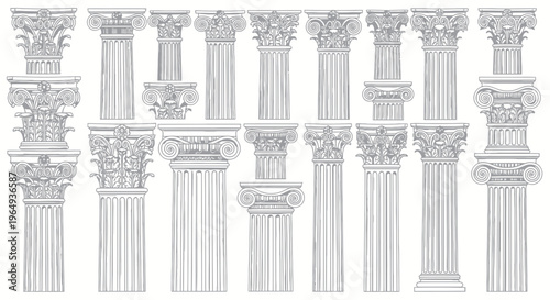 Canvastavla Collection of Classical Architectural Columns: Ionic, Corinthian, Doric Styles