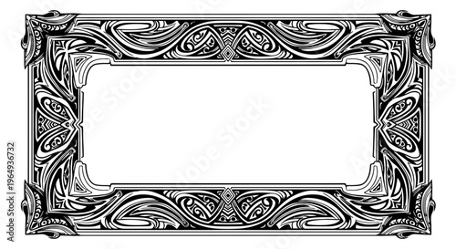 Elaborate art nouveau decorative rectangle frame with ornate swirls and floral