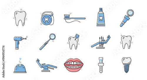 Dental care tools and equipment icons.