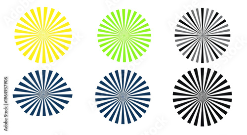 Abstract Sunburst Patterns in Yellow, Green, Blue, and Black/White