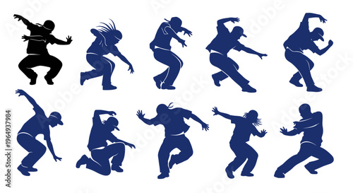 Dynamic Breakdance Silhouettes: Diverse Hip Hop Dance Poses