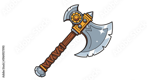 Fantasy Battle Axe with Ornate Details and Leather Wrapped Handle