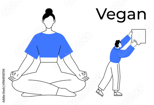 Vegan lifestyle. Woman meditating and individual creating in a peaceful environment a vegan lifestyle. Vegan promotes mindfulness, creativity, and holistic wellness. Perfect for wellness , mindful