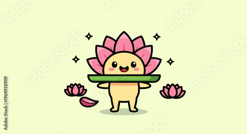 Cute sunflower character cartoon mascot with smile and petals.