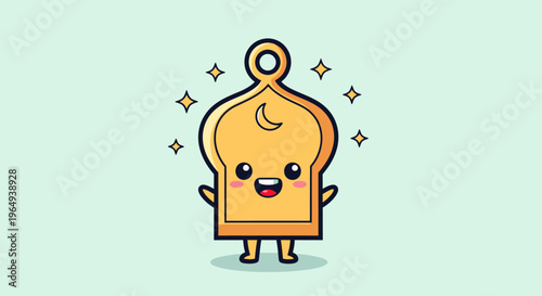 Cute Yellow Square Cartoon Character With Happy Expression.