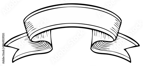 Vintage Style Blank Ribbon Banner Emblem Hand Drawn Illustration