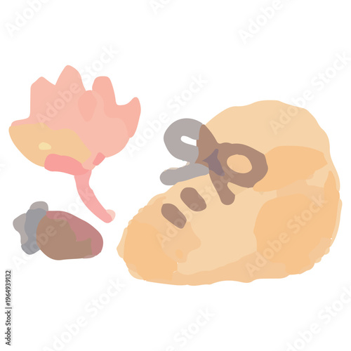 秋の遠足のアイコン・落ち葉装飾 水彩のぬくもり：幼稚園HP用ベクターアイコン