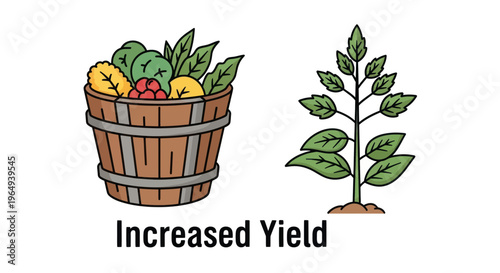 Harvest Basket Overflowing with Produce Next to Growing Plant, symbolizing Increased Yield
