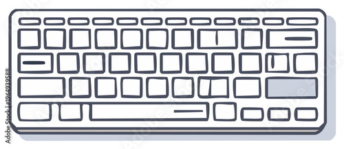 Hand drawn computer keyboard line art illustration. Clean and simple input device graphic for modern technology and typing.