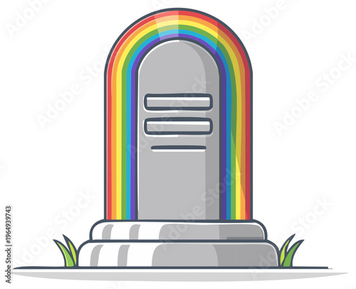 Tombstone adorned with a vibrant rainbow, symbolizing LGBTQ+ rights and remembrance