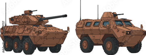 Military Armored Tank and APC Illustration for Combat and Defense Vehicle Designs