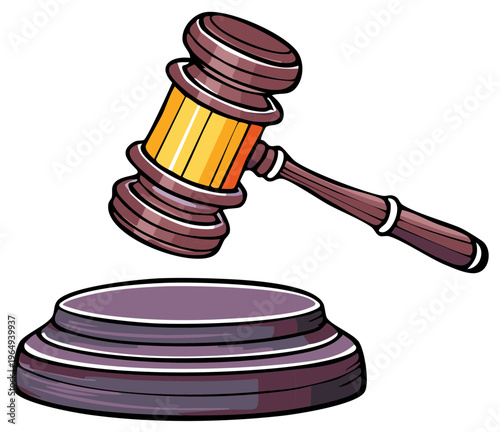 Cartoon Gavel and Sound Block Symbolizing Law Justice and Legal Decisions