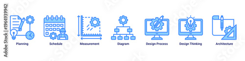 Planning Phase web banner icon vector illustration with icons of Planning,Schedule,Measurement,Diagram,Design Process,Design Thinking and Architecture