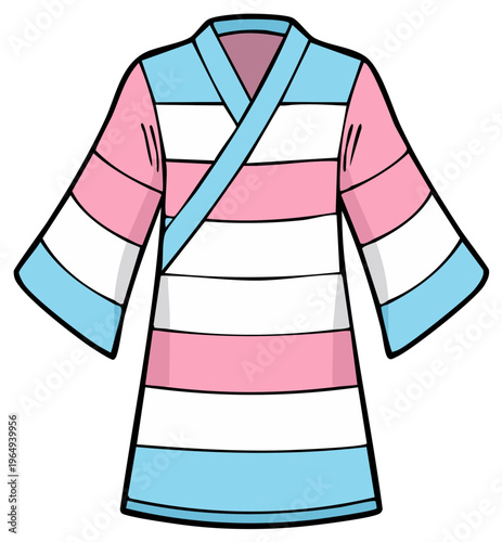 Kimono with pink, white, and blue stripes and crossover collar illustrating clothing or garment. Vector cartoon isolated on a white background.