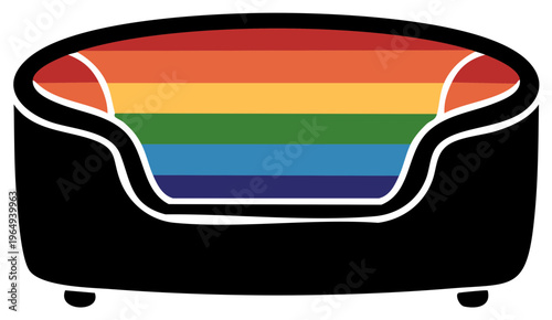 Comfortable pet bed with vibrant rainbow stripes symbolizing pride and inclusivity