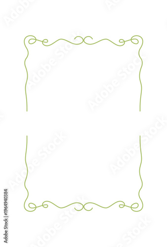 Romantic coquette hand drawn wedding frame. Wavy rectangle border as cute floral ornament and simple invite decor. Minimal green frame for card or social media background, romantic party or valentine