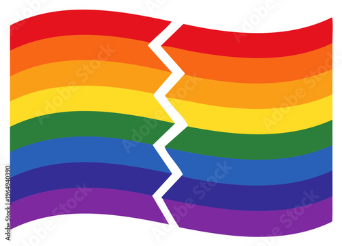 Rainbow flag split down the middle, symbolizing division or conflict