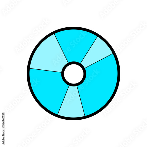 Blue y2k cartoon cd sticker in flat retro style. Cool 2000s music disk graphic with laser detail for trendy nostalgic culture. Modern sticker for pop and electronic design themes.