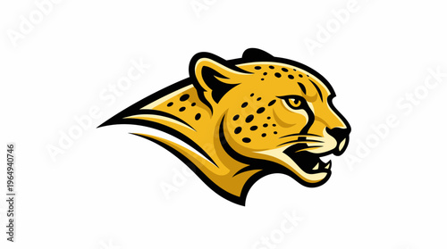 Dynamic and agile cheetah head logo illustration in fierce profile, a stylized vector emblem with sleek lines on a clean white background.
