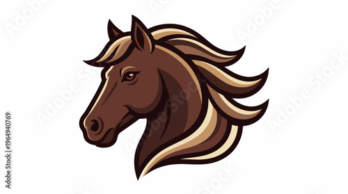 Majestic horse head illustration with a flowing mane, depicted in a stylized graphic profile view, ideal for modern branding and design.