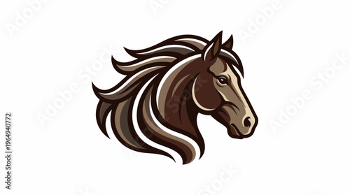 Majestic Galloping Horse Head Illustration with Flowing Mane in Dynamic Logo Style, Representing Strength and Grace